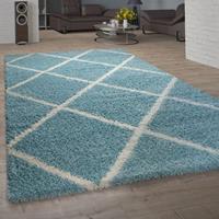 PACO HOME Teppich Wohnzimmer Hochflor Shaggy Skandi Design Mit Rauten Muster, Modern In TÃ¼rkis Ã 120 cm Rund