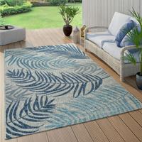 PACO HOME In- & Outdoor Teppich Flachgewebe Modern Jungle Palmen Design In Pastell Blau 80x150 cm