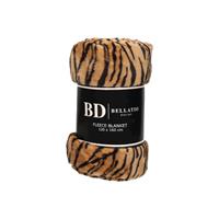 Bellatio Design Fleece plaid/deken/ kleedje tijger dieren print 120 x 160 cm - Zeer zachte coral/ fluffy/ teddy fleece - Warme tijgerprint plaids