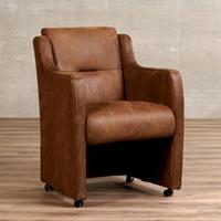 ShopX Leren eetkamerfauteuil mass bruin, bruin leer, bruine keukenstoelen