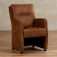 ShopX Leren eetkamerfauteuil sharp bruin, bruin leer, bruine keukenstoelen