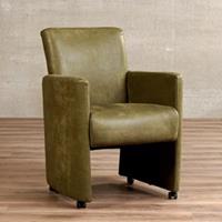 ShopX Leren eetkamerfauteuil elegant groen, groen leer, groene keukenstoelen