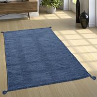 PACO HOME Designer Teppich Webteppich Kelim Handgewebt 100% Baumwolle Modern Meliert Blau 60x110 cm