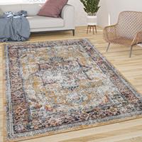 PACO HOME Teppich Wohnzimmer Kurzflor Vintage Orient Muster Ornamente Mit Bordüre Gelb Blau 60x100 cm - 