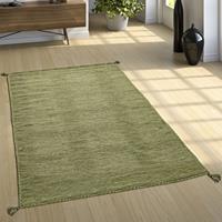 PACO HOME Designer Teppich Webteppich Kelim Handgewebt 100% Baumwolle Modern Meliert Grün 60x110 cm - 