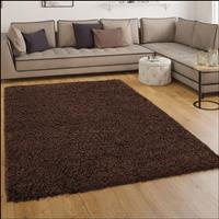 PACO HOME Shaggy Hochflor Langflor Teppich Sky Einfarbig in Braun Ø 80 cm Rund - 