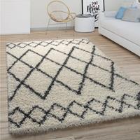 PACO HOME Hochflor Teppich Wohnzimmer Shaggy Langflor Modernes Boho Skandi Rauten Muster 240x340 cm, Creme 3