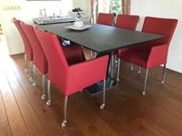 ShopX Leren eetkamerstoel comfort met wieltjes en armleuning, rood leer, rode keukenstoelen