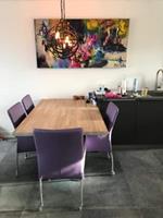 ShopX Leren eetkamerstoel comfort met wieltjes en armleuning, paars leer, paarse keukenstoelen