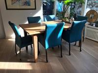 ShopX Leren eetkamerstoel comfort, blauw leer, blauwe keukenstoelen