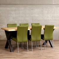 ShopX Leren eetkamerstoel comfort met wieltjes, groen leer, groene keukenstoelen