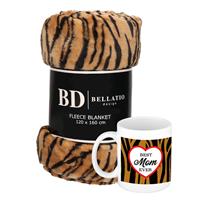 Bellatio Cadeau moeder set - Fleece plaid/deken tijger print met Best mom ever mok - Mama ontspanning cadeau kerst, moederdag, verjaardag