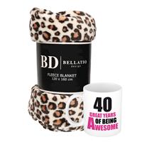 Bellatio Cadeau verjaardag 40 jaar vrouw - Fleece plaid/deken luipaard print met 40 great years awesome mok
