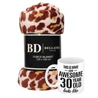 Bellatio Cadeau verjaardag 30 jaar vrouw - Fleece plaid/deken panter print met Awesome 30 year mok