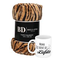Bellatio Design Cadeau moeder set - Fleece plaid/deken tijger print met Mama jij bent de liefste mok -