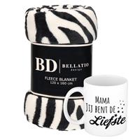 Bellatio Design Cadeau moeder set - Fleece plaid/deken zebra print met Mama jij bent de liefste mok -