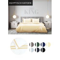 Seashell King - Dekbedovertrek Stripe - Egyptisch percal katoen - 1-persoons 140x200/260cm - lichtgeel/wit