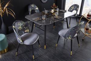 riess-ambiente Stuhl PRÊT-À-PORTER - Design grau Samt florales Muster goldene Fußkappen