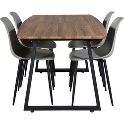 Hioshop IncaNABL eethoek eetkamertafel uitschuifbare tafel lengte cm 160 / 200 el hout decor en 4 Polar eetkamerstal grijs.