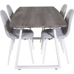 Hioshop IncaNAWH eethoek eetkamertafel uitschuifbare tafel lengte cm 160 / 200 el hout decor grijs en 4 Polar eetkamerstal