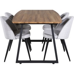 Hioshop IncaNABL eethoek eetkamertafel uitschuifbare tafel lengte cm 160 / 200 el hout decor en 4 Velvet eetkamerstal