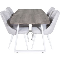 Hioshop IncaNAWH eethoek eetkamertafel uitschuifbare tafel lengte cm 160 / 200 el hout decor grijs en 4 Velvet Deluxe