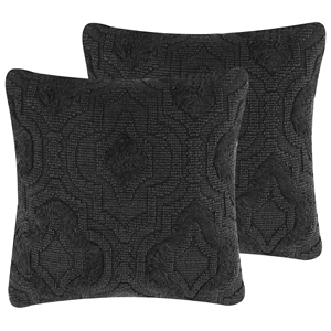 Beliani - Dekokissen 2er Set Dunkelgrau Baumwolle 45 x 45 cm quadratisch mit strukturiertem Muster Deko Sofakissen für Wohnzimmer Salon Schlafzimmer