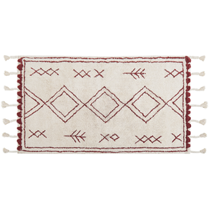 Beliani - Rechteckiger Teppich mit Quasten Baumwolle Kurzflor 80 x 150 cm weiß/rot Kenitra - Weiß