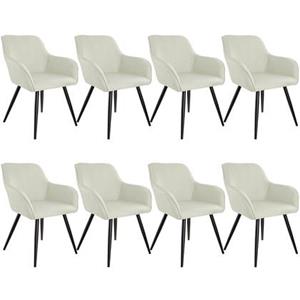 tectake 8er Set Stuhl, gepolstert, in Leinenoptik, schwarze Stahlbeine, 58 x 62 x 82 cm