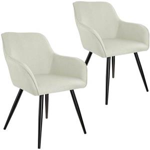 tectake 2er Set Stuhl, gepolstert, in Leinenoptik, schwarze Stahlbeine, 58 x 62 x 82 cm