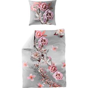 BIERBAUM Tweezijdig te gebruiken overtrekset Pink rose met bloemenprint (2-delig)