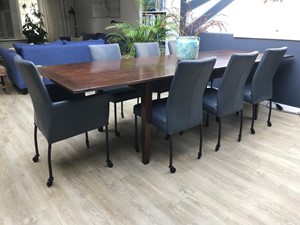 ShopX Leren eetkamerstoel comfort met wieltjes, blauw leer, blauwe keukenstoelen