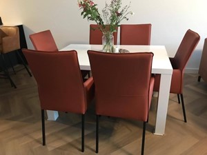ShopX Leren eetkamerstoel royal met armleuning, bruin leer, bruine keukenstoelen
