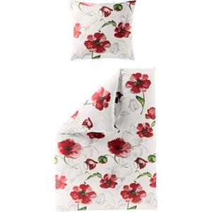 BIERBAUM Bettwäsche "Red Flowers", (2 tlg.), Seersucker, 100 % Baumwolle, mit floralem Muster, pflegeleicht