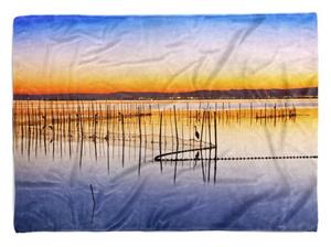 Sinus Art Handtücher »Handtuch Strandhandtuch Saunatuch Kuscheldecke mit Fotomotiv Abendröte Fischern« (1-St), Handtuch