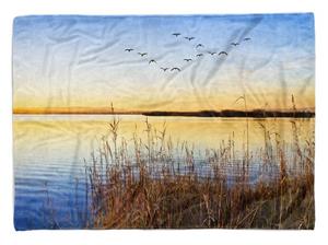 Sinus Art Handtücher »Handtuch Strandhandtuch Saunatuch Kuscheldecke mit Fotomotiv Abendröte Vögel Me« (1-St), Handtuch