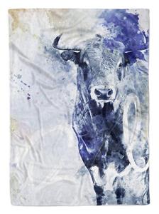 Sinus Art Handtücher »Handtuch Strandhandtuch Saunatuch Kuscheldecke SplashArt Tier Serie Kunstvoll Bull II Mot« (1-St), Handtuch