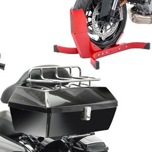 Craftride Set: Topcase mit Gepäckgrill Missouri 43Ltr für Chopper sw  mit Motorradwippe Easy-Plus bis 21 rot