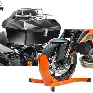 Craftride Set: Topcase mit Gepäckgrill Missouri 43Ltr für Chopper sw  mit Motorradwippe Easy-Plus bis 21 orange