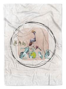 Sinus Art Handtücher »Handtuch groß Kranich Motiv Kunstvoll Pastelltöne Strandhandtuch Saunatuch Kuscheldecke Pastelltöne« (1-St), Handtuch
