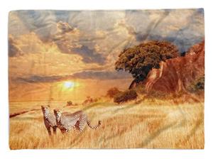 Sinus Art Handtücher »Handtuch Strandhandtuch Saunatuch Kuscheldecke mit Tiermotiv Geparde Afrika Sav« (1-St), Handtuch