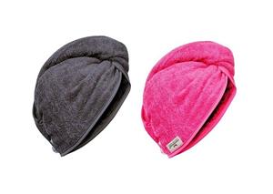 Carenesse Turban-Handtuch »2x Haarturban aus saugstarker Baumwolle pink + grau, Knopf & Schlaufe«, Haarhandtuch Handtuch Haare Haar-Turban Haar Turban Hair Towel