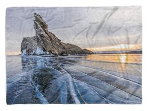 Sinus Art Handtücher »Handtuch Strandhandtuch Saunatuch Kuscheldecke mit Fotomotiv Meer Klippe Eis Sonnenaufgan« (1-St), Handtuch