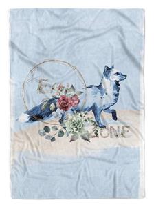 Sinus Art Handtücher »Handtuch Strandhandtuch Saunatuch Kuscheldecke Fuchs Blau Blumen« (1-St), Handtuch