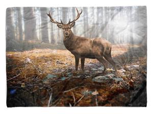 Sinus Art Handtücher »Handtuch Strandhandtuch Saunatuch Kuscheldecke mit Tiermotiv Hirsch Wald Sonnen« (1-St), Handtuch