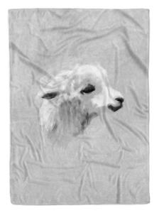 Sinus Art Handtücher »Handtuch Strandhandtuch Saunatuch Kuscheldecke Grau Baby Lama Motiv« (1-St), Handtuch