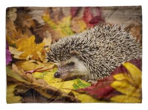 Sinus Art Handtücher »Handtuch Strandhandtuch Saunatuch Kuscheldecke mit Tiermotiv Igel Herbstblätter« (1-St), Handtuch