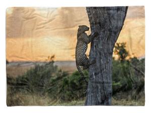 Sinus Art Handtücher »Handtuch Strandhandtuch Saunatuch Kuscheldecke mit Tiermotiv Jaguar klettert au« (1-St), Handtuch