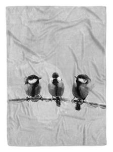 Sinus Art Handtücher »Handtuch Strandhandtuch Saunatuch Kuscheldecke Grau drei kleine Vögel Motiv« (1-St), Handtuch