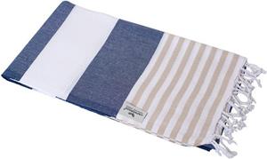 Carenesse Strandtuch »Hamamtuch Tommy 100 x 180 cm Hamam Handtuch Baumwolle blau weiß beige«, breit & saugfähig Pestemal Fouta I Saunatuch Strandtuch Camping Towel